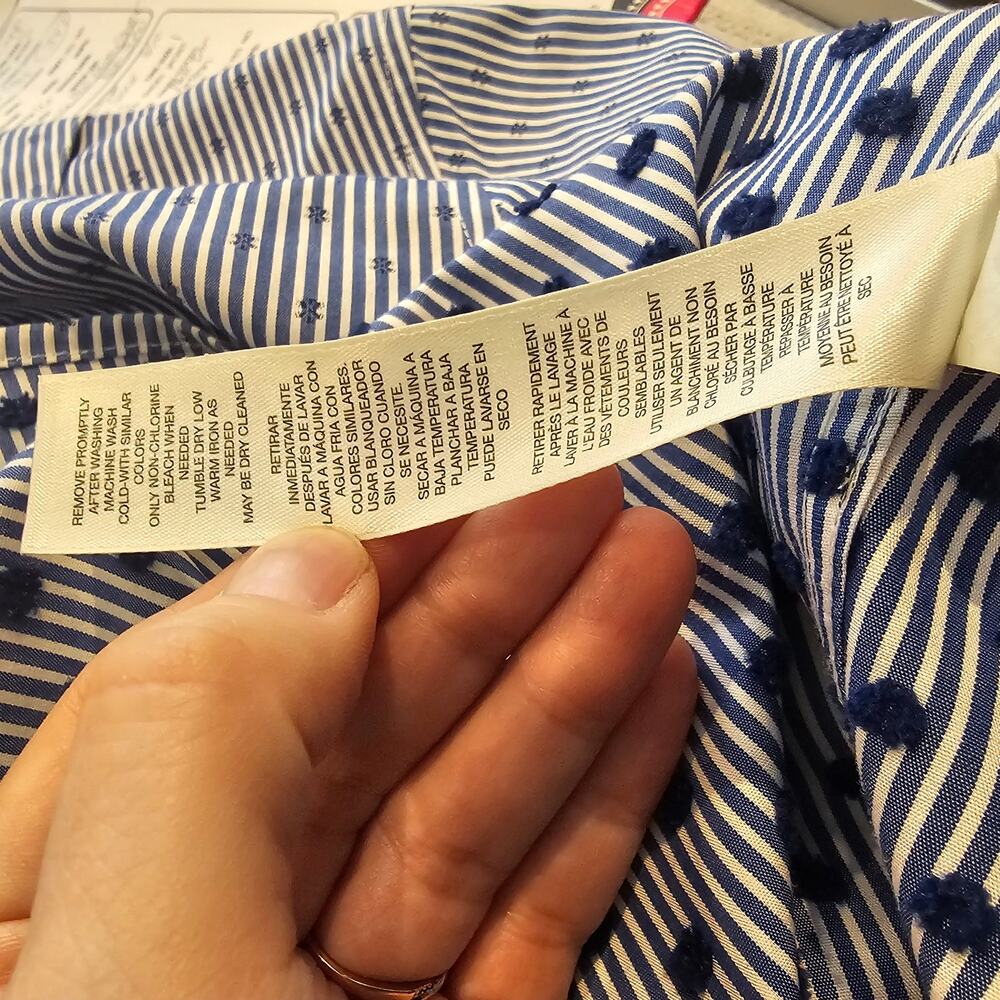 Chico's 1 (8-10) Blue White Stripe Button Up Shirt Grandma Coastal Nautical - Picture 10 of 12